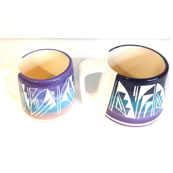 Vintage Hand Made Hand Thrown Navajo American Indian Mugs Set of 2. Southwest - Picture 3 of 8